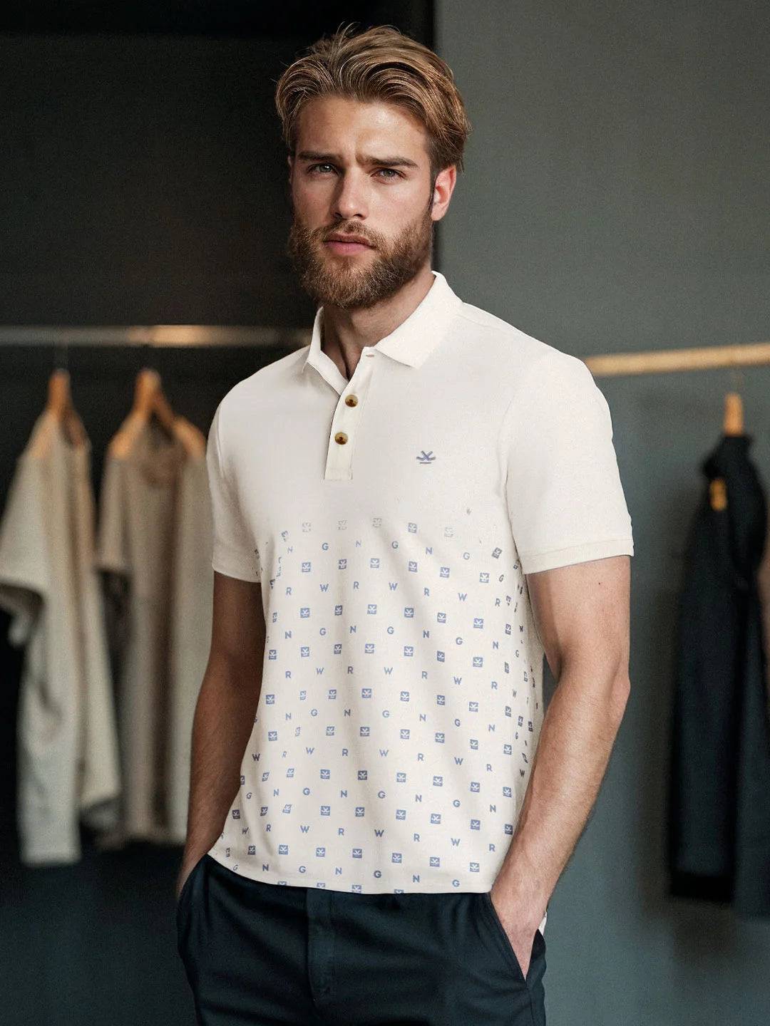 Casual Ombre Printed Polo T-Shirt | Off White