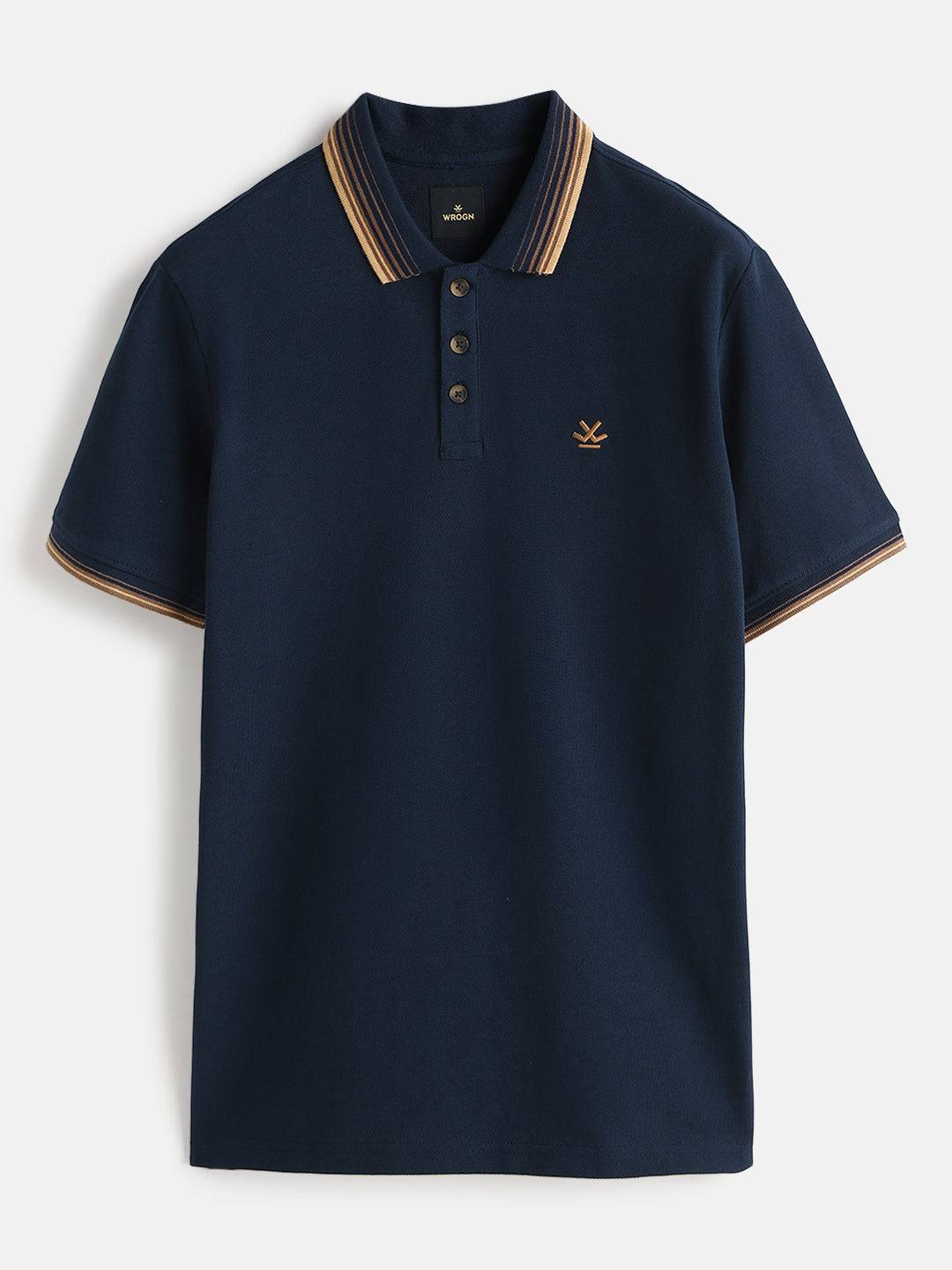 Jacquard Collar Pique Polo T-Shirt  | Navy Blue