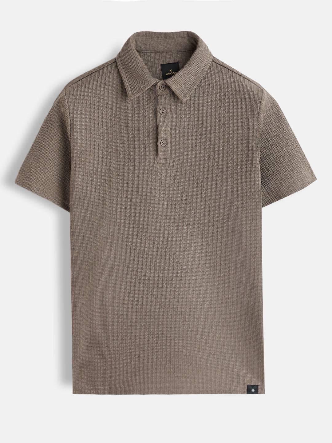 Textured Jacquard Self Design Polo In Slim Fit  |  Khaki