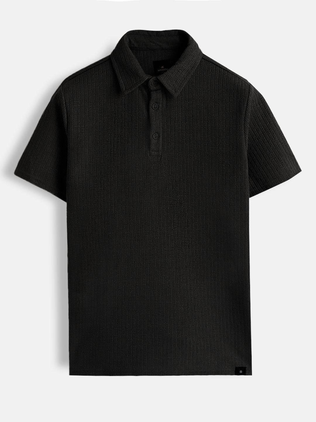 Jacquard Textured Knit Polo In Slim Fit  |  Black
