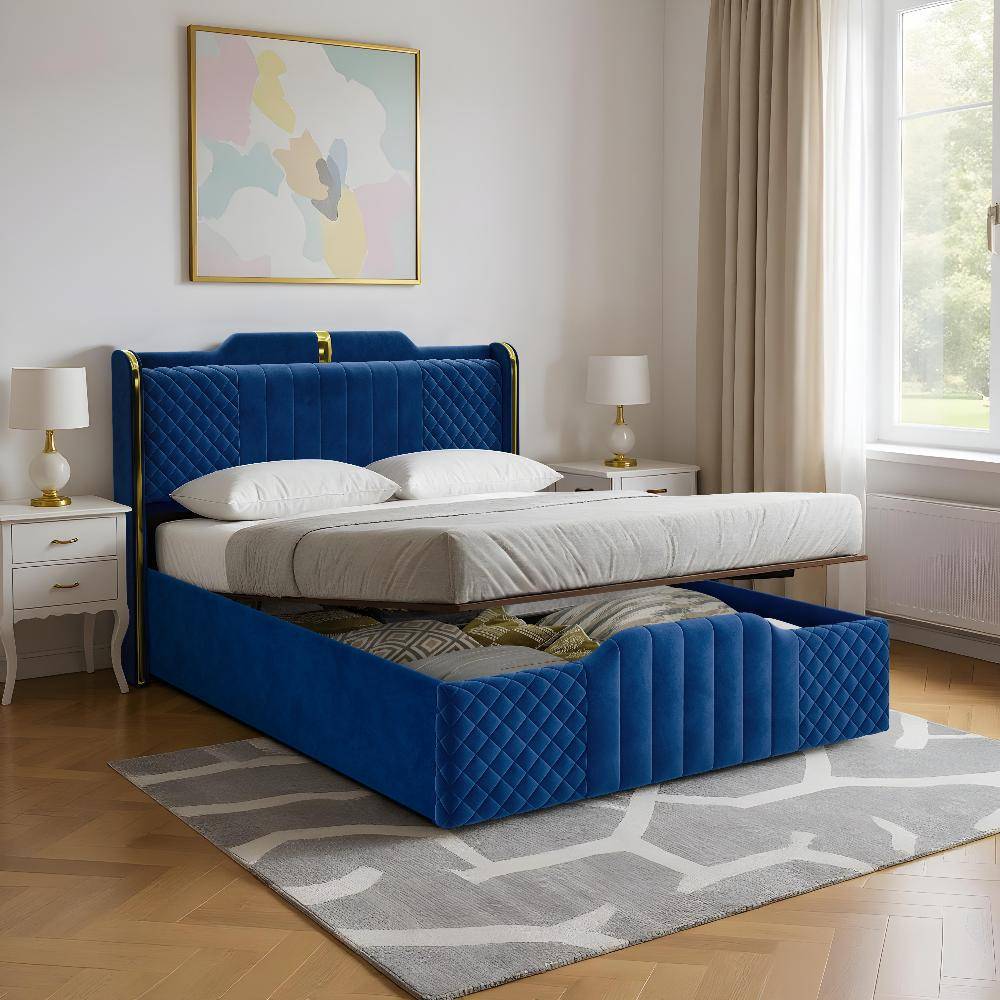 Velura Queen Size Hydraulic Storage Upholstered Bed (78x60 inch)