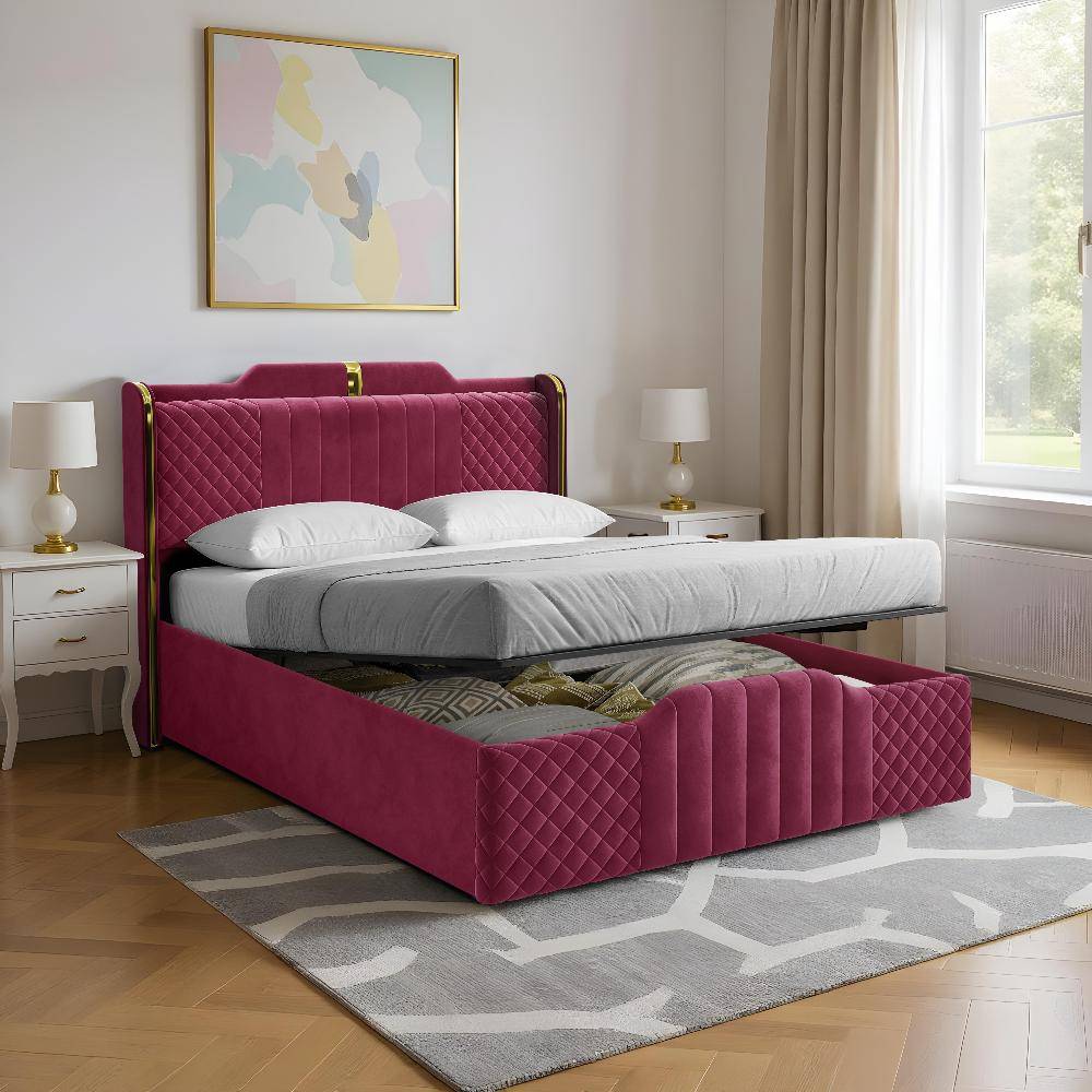 Velura Queen Size Hydraulic Storage Upholstered Bed (78x60 inch)