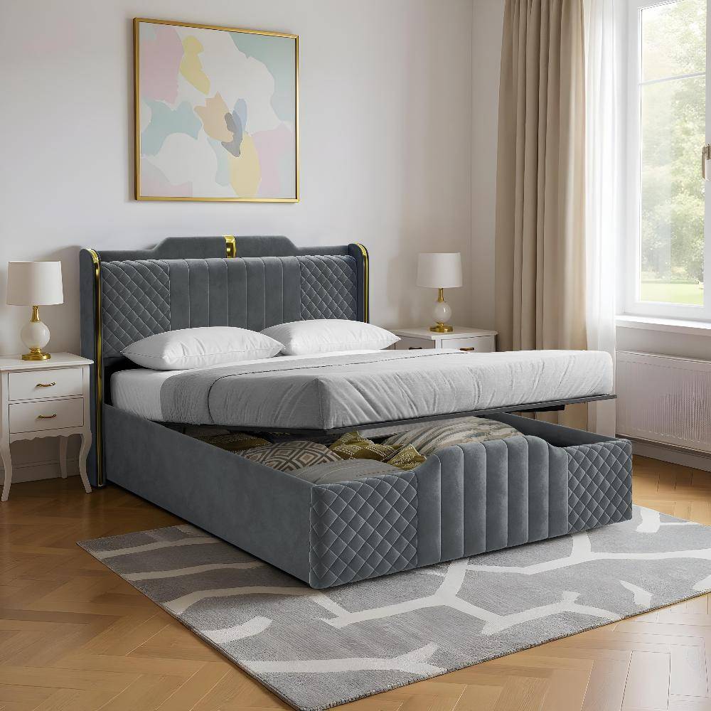 Velura Queen Size Hydraulic Storage Upholstered Bed (78x60 inch)