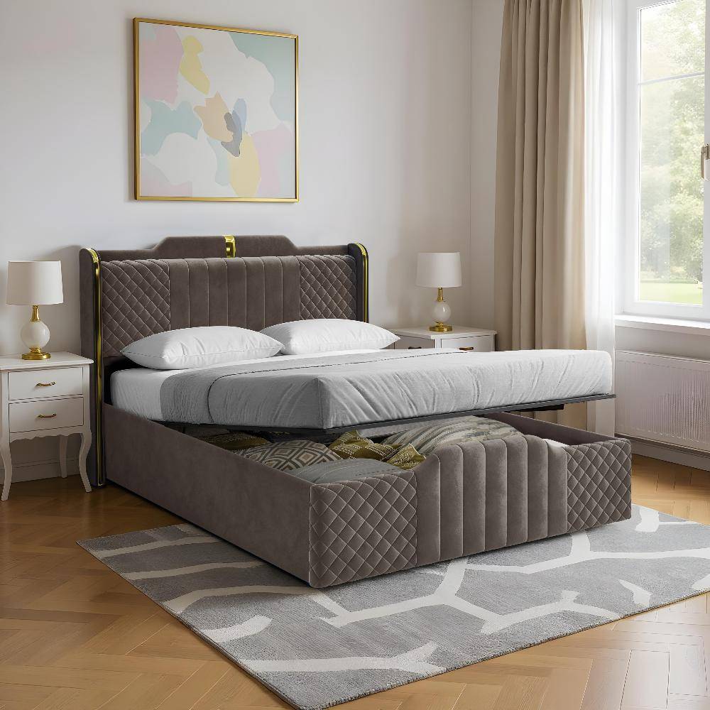 Velura Queen Size Hydraulic Storage Upholstered Bed (78x60 inch)