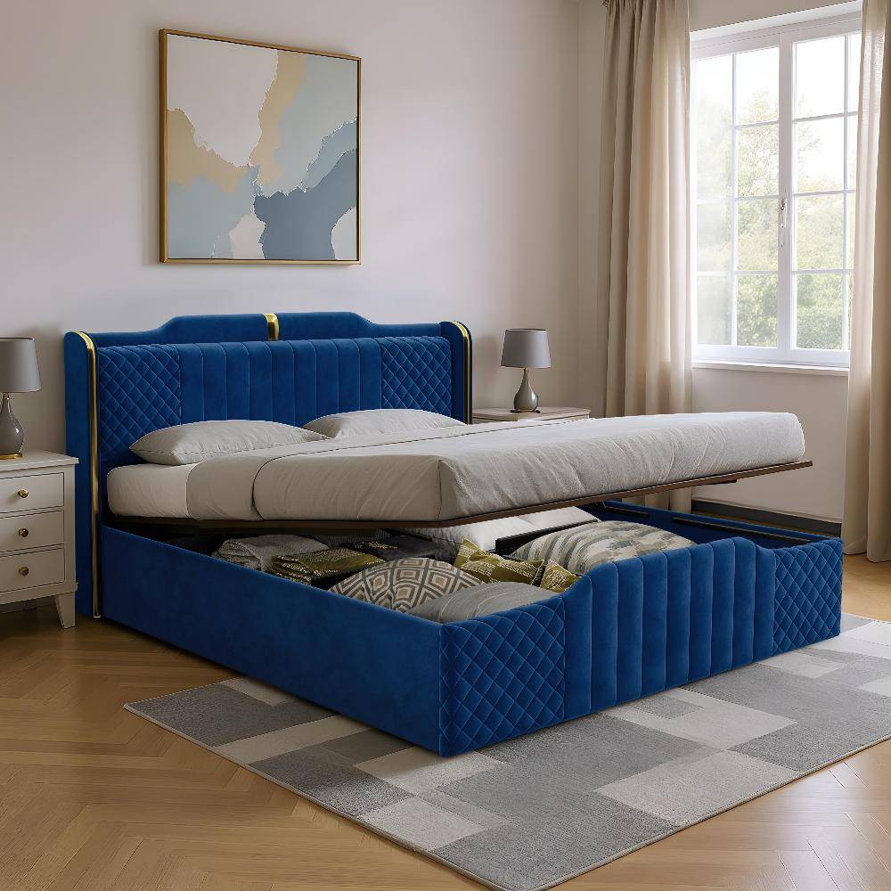 Velura King Size Hydraulic Storage Upholstered Bed (78x72 inch)