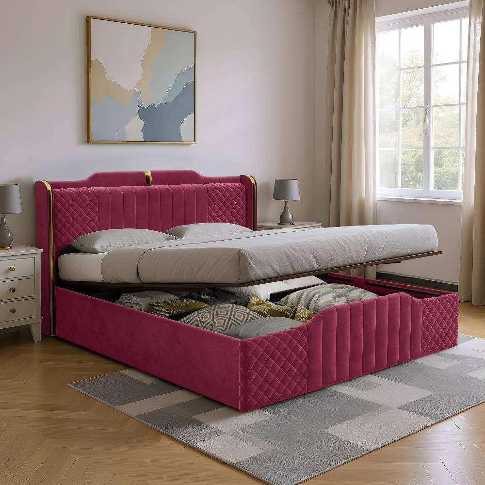 Velura King Size Hydraulic Storage Upholstered Bed (78x72 inch)
