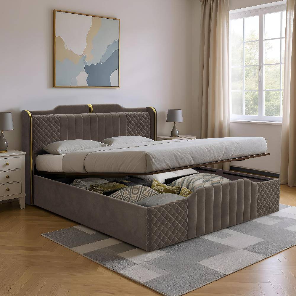 Velura King Size Hydraulic Storage Upholstered Bed (78x72 inch)