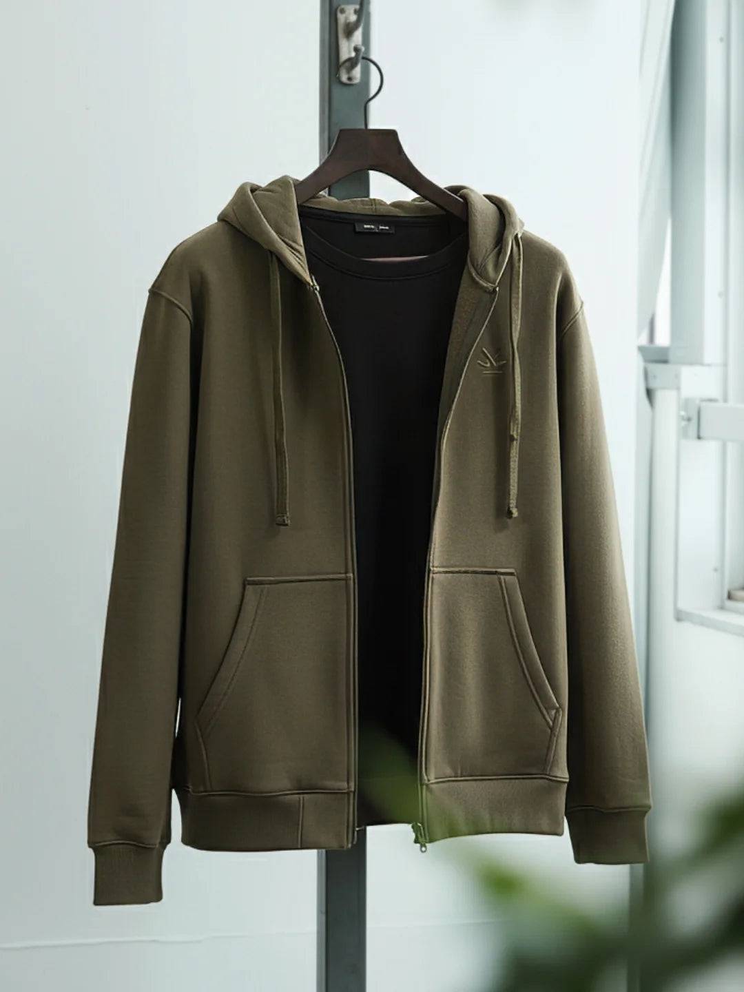 Men’s Solid Zip-Up Hoodie Sweatshirt | Olive