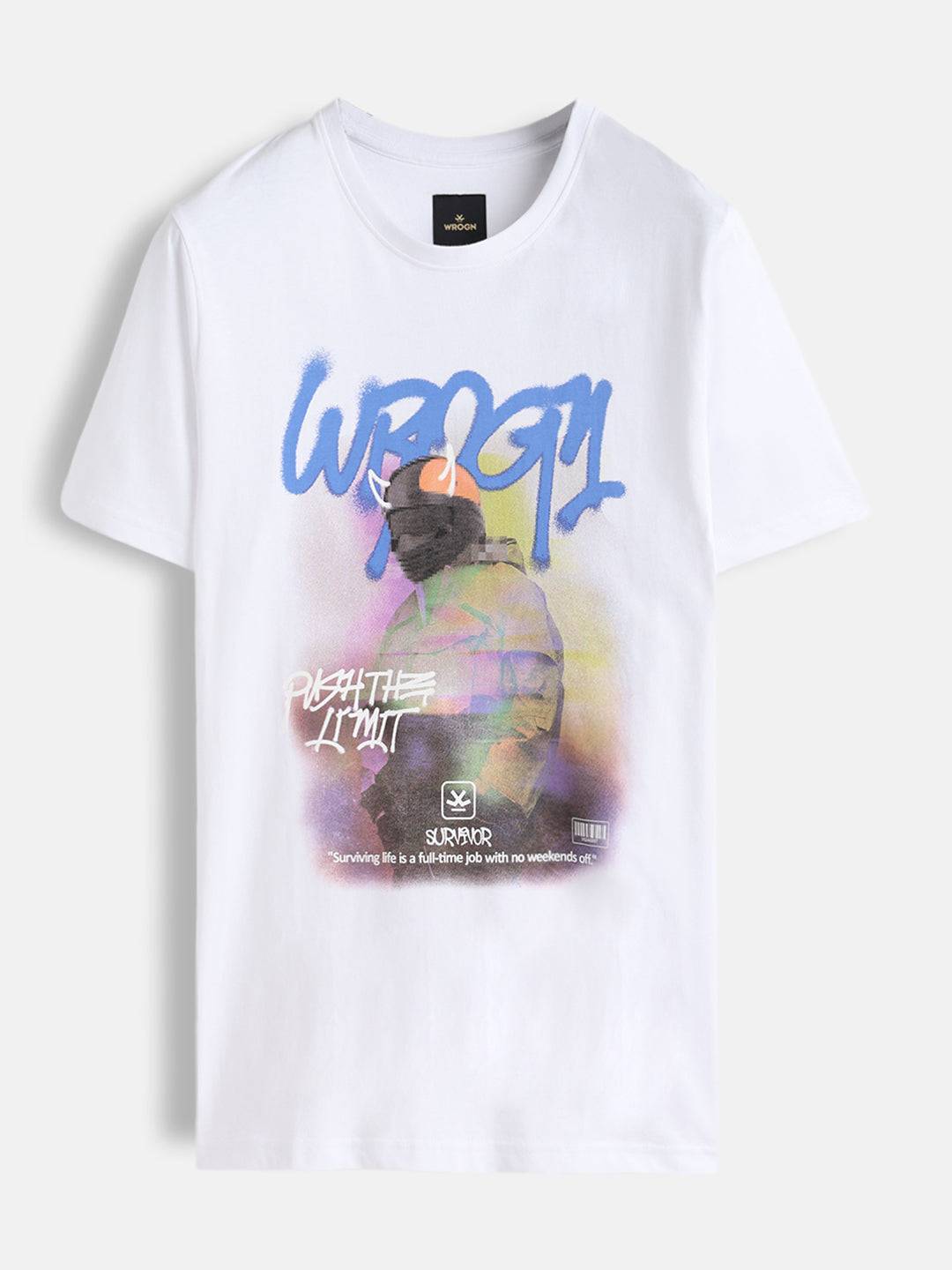 Graffiti Printed Slim Fit T-Shirt | White