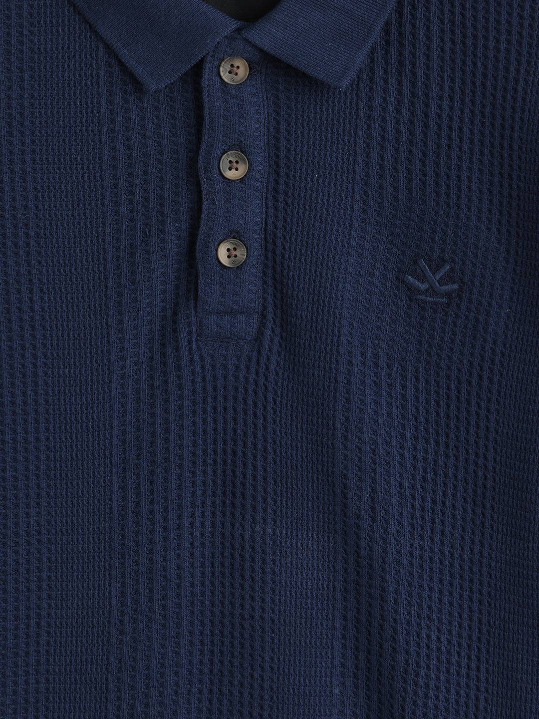Waffle Textured Polo T-Shirt -  | Navy Blue