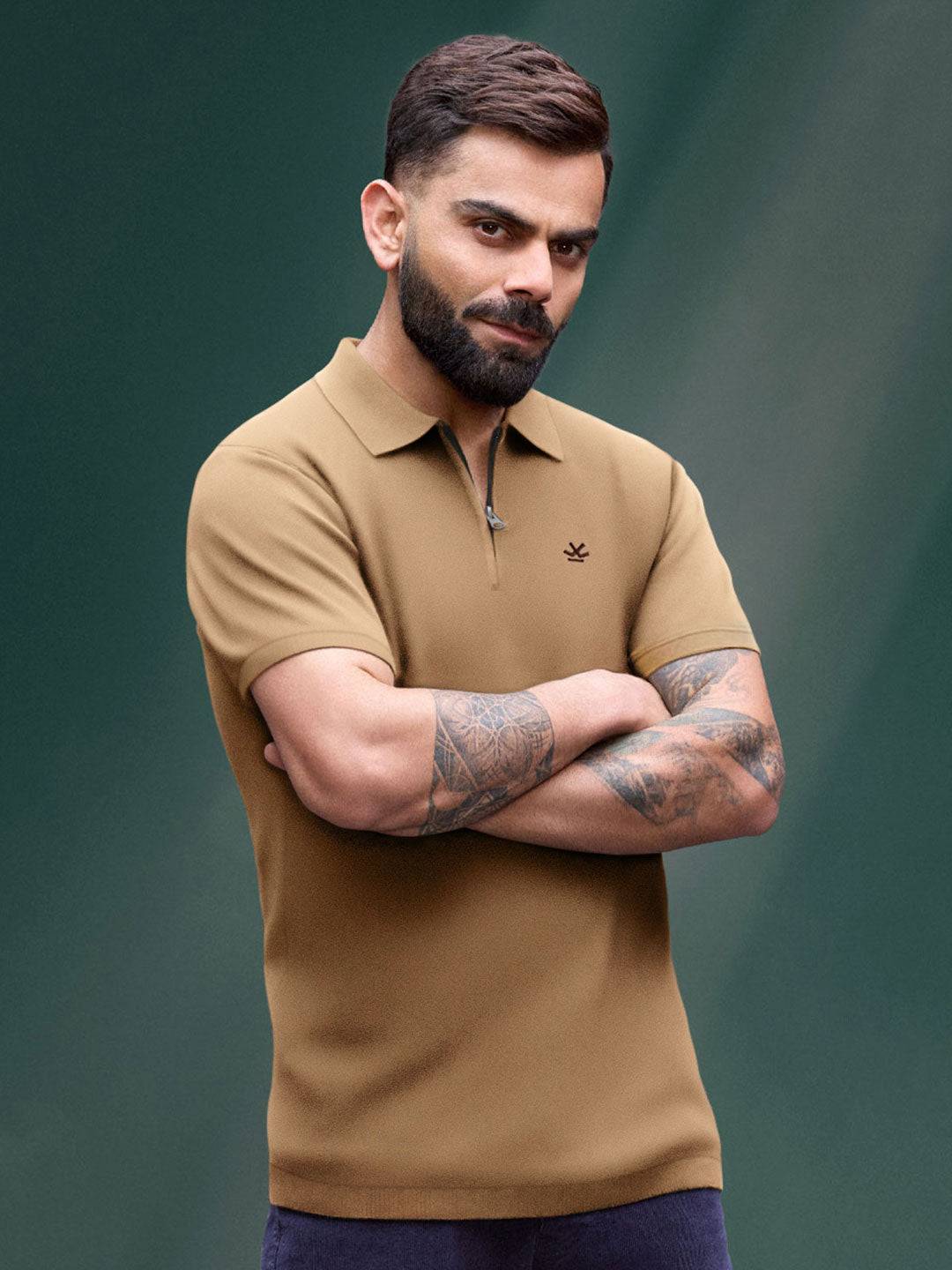 Zipper Polo T-Shirt | Brown