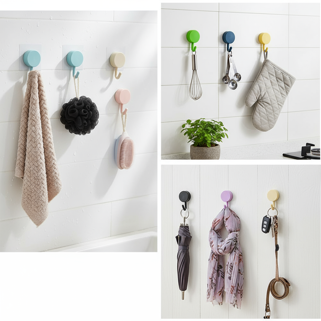 Wall Hooks Multi-Color Set – 10 Round Hooks for Home Organization, Self-Adhesive Wall Hangers for Keys, Towels, Kitchen & Bathroom Buy @ ₹49
