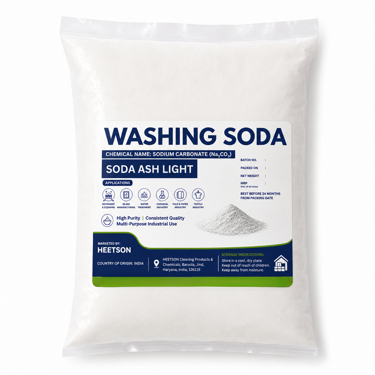Washing Soda (Soda Ash Light) Sodium Carbonate Powder (Na₂CO₃) 99% Pure Grade