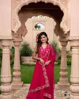 Elegant Pink Georgette Anarkali Dress with Intricate Embroidery