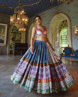 Printed Mirror Work Silk Latest Lehenga Choli