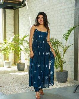 Stylish Navy Blue Spaghetti Strap Tie-Dye Maxi Dress