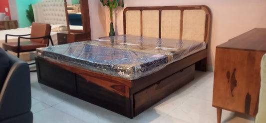 Beacon Bed in Sheesham Wood With Cane Design