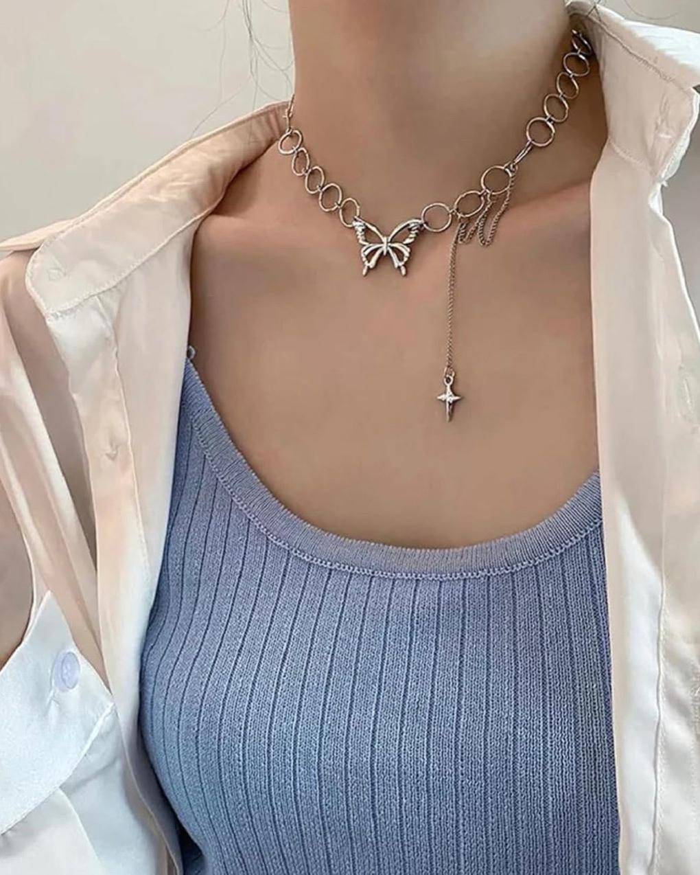 Butterfly Silver Rings Chain Style Necklace buy only at ₹135