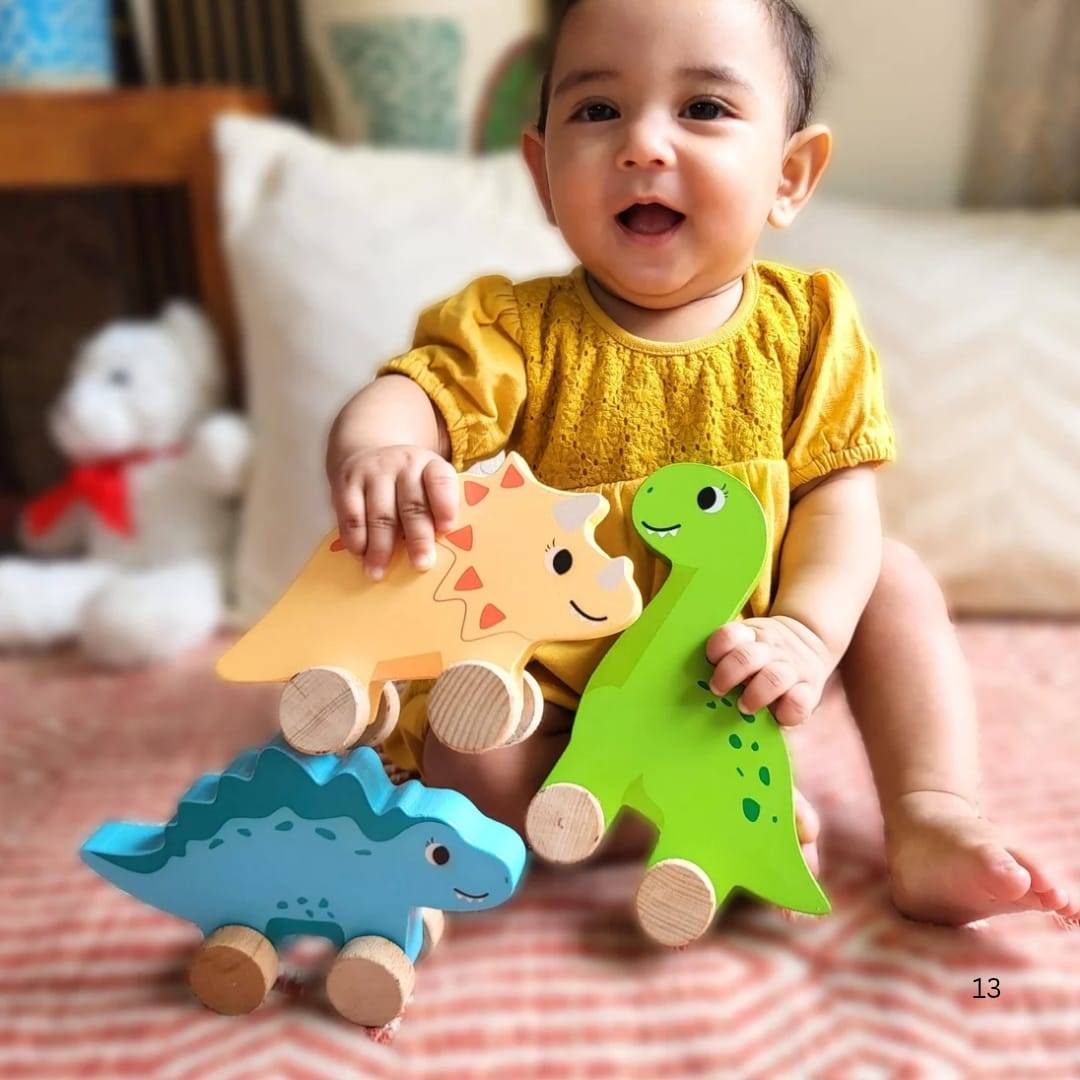 Cots and Cuddles Wooden Dino with Wheels Toy for Kids (Pack of 3) Buy @ ₹949