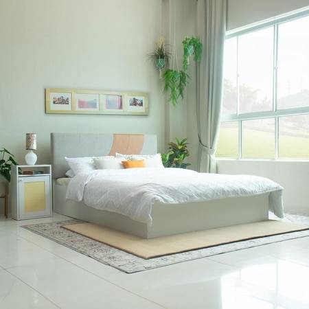 Ashtanga Engineered Wood Queen Size Bed In White Finish