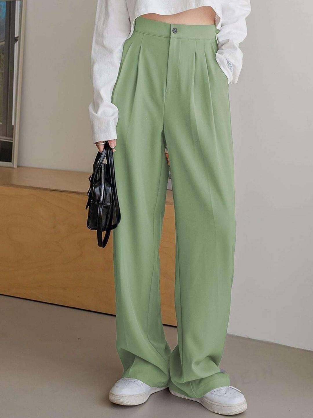 Kotty Women Relaxed Straight Leg Straight Fit High-Rise Easy Wash Trousers