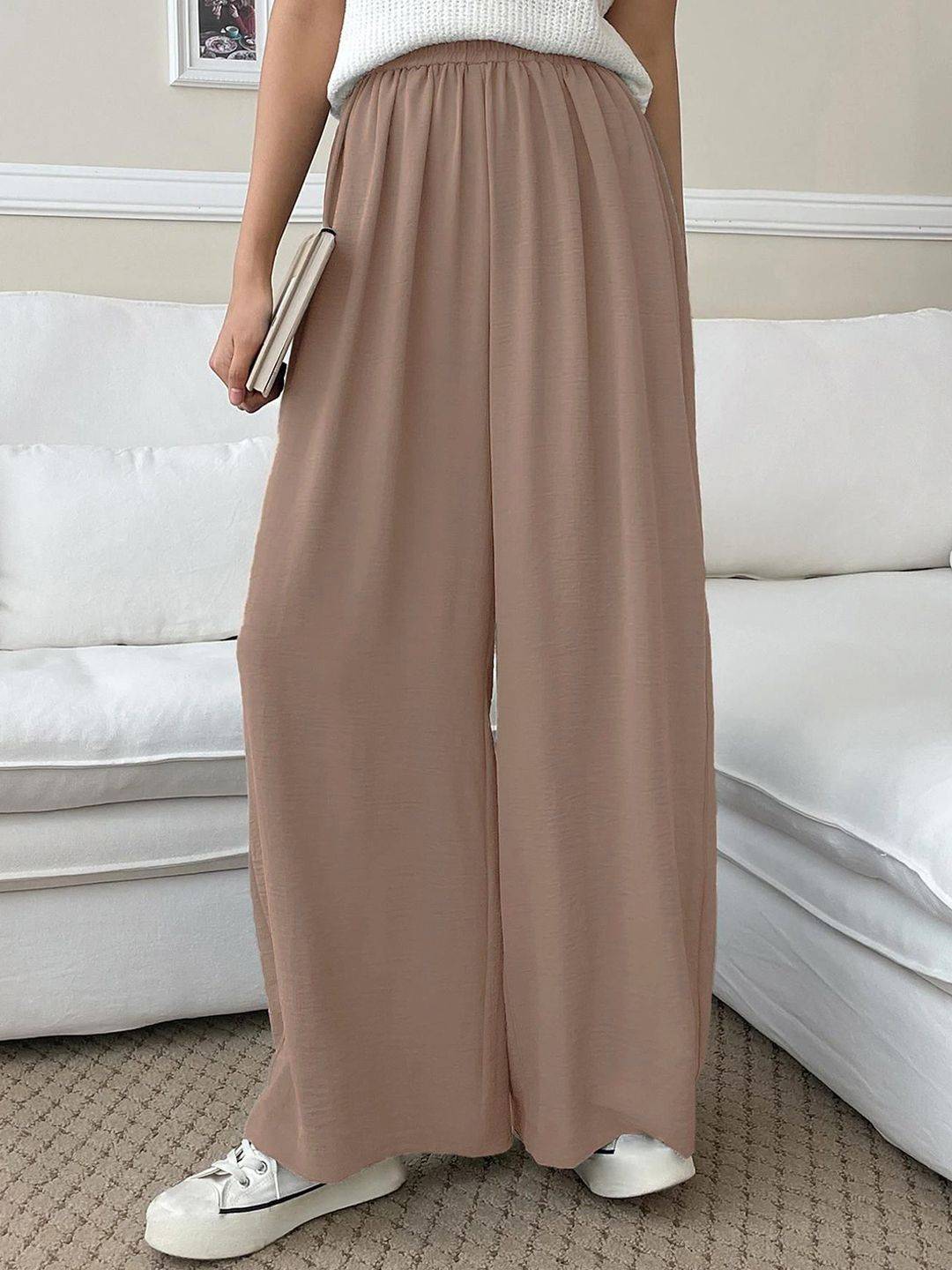 Kotty Women Relaxed Straight Leg Loose Fit High-Rise Cotton Trousers
