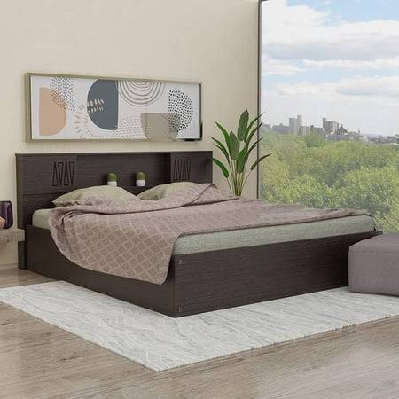 Horae Solid Wood King Size Drawer Storage Bed In Melamine Finish
