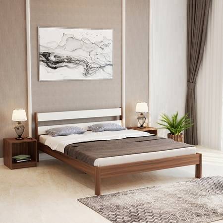 BLUEWUD Roverb Engineered Wood Queen Size Bed Without Storage Box for Bedroom Home Furniture - DIY (Do-It-Yourself) (Walnut & White)