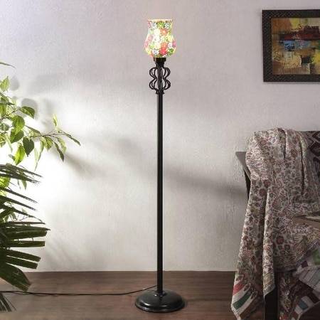 Lana Multicolour Glass Floor Lamp with Black Iron Base