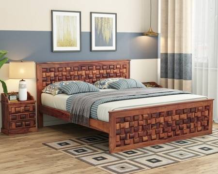 Moglis Solid Wood King  Size Bed Without Storage Bed In Teak Finish