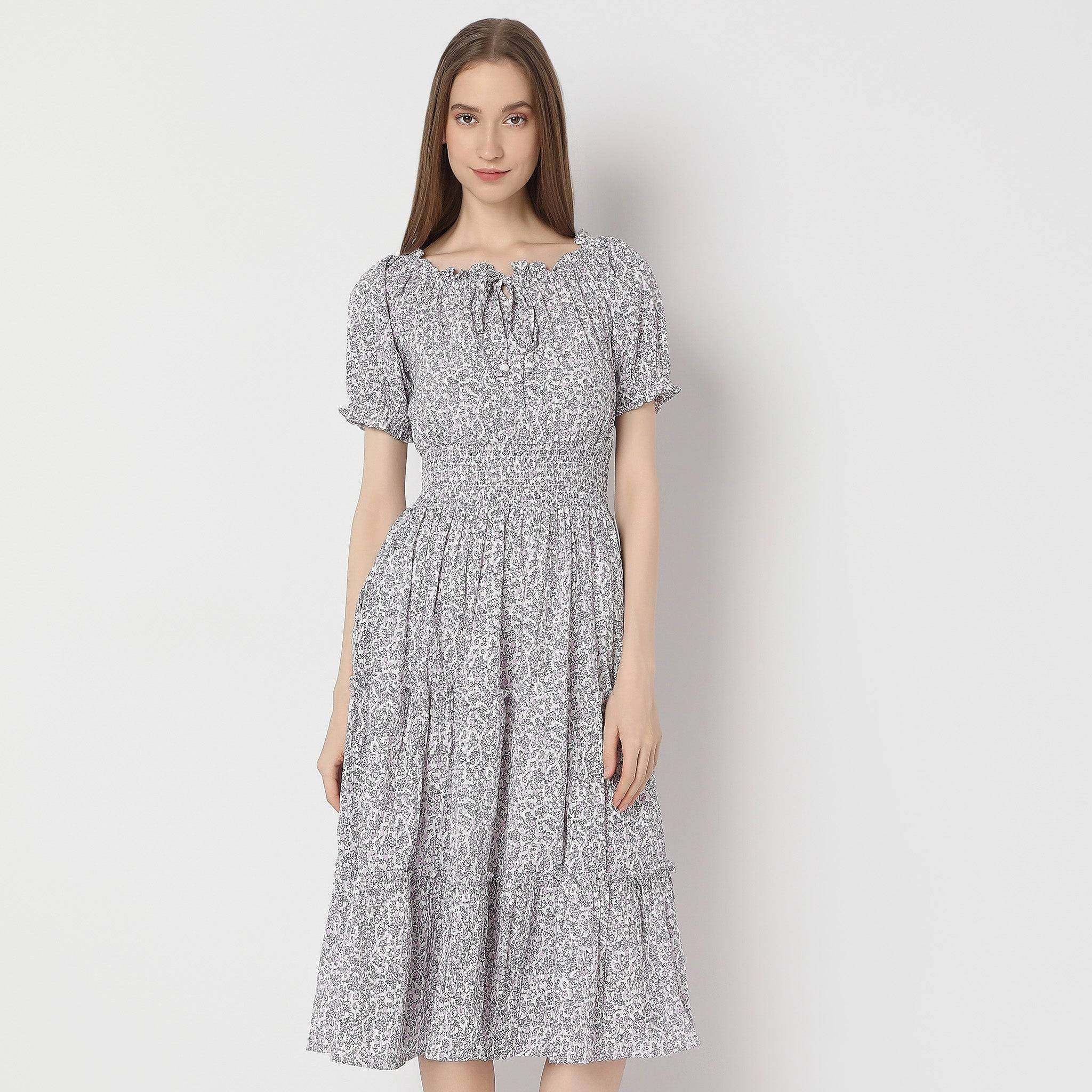 Flare Fit Printed Dress