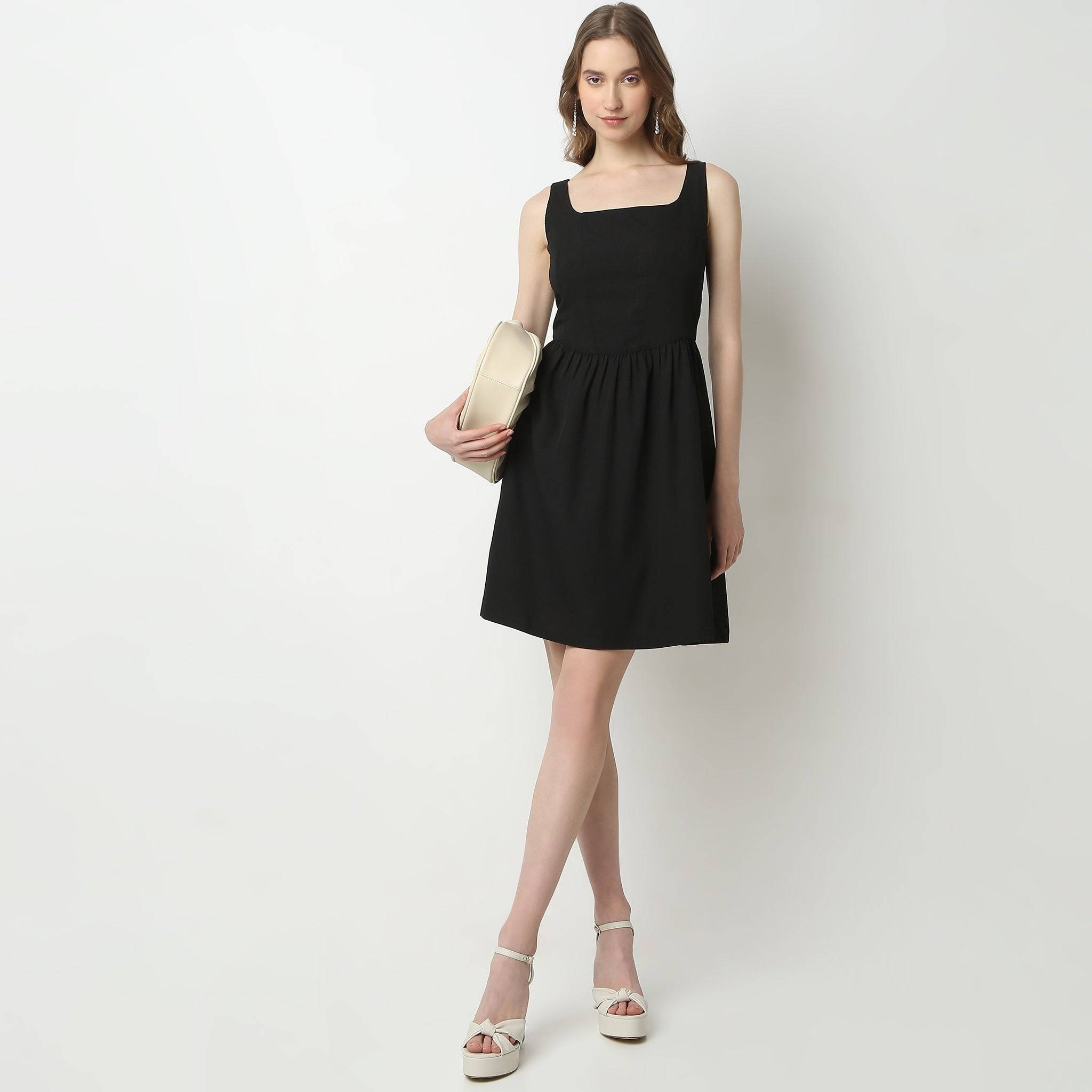 Flare Fit Strap Shoulder Scoop Neck Above Knee Betty Dress