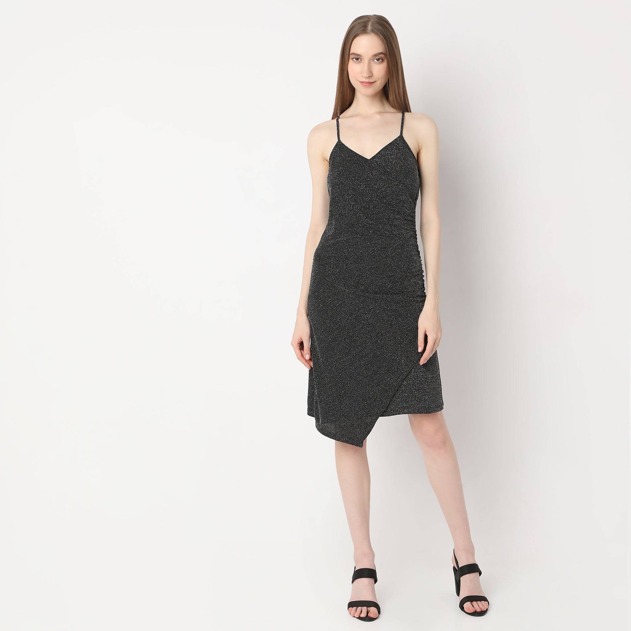 Knee Length Shoulder Straps Shimmer Sheath Party Dress