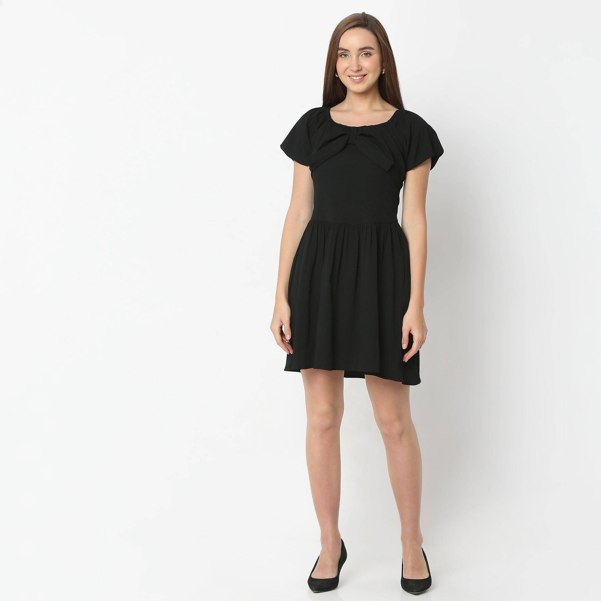 Flare Fit Above Knee Scoop Neck Dress