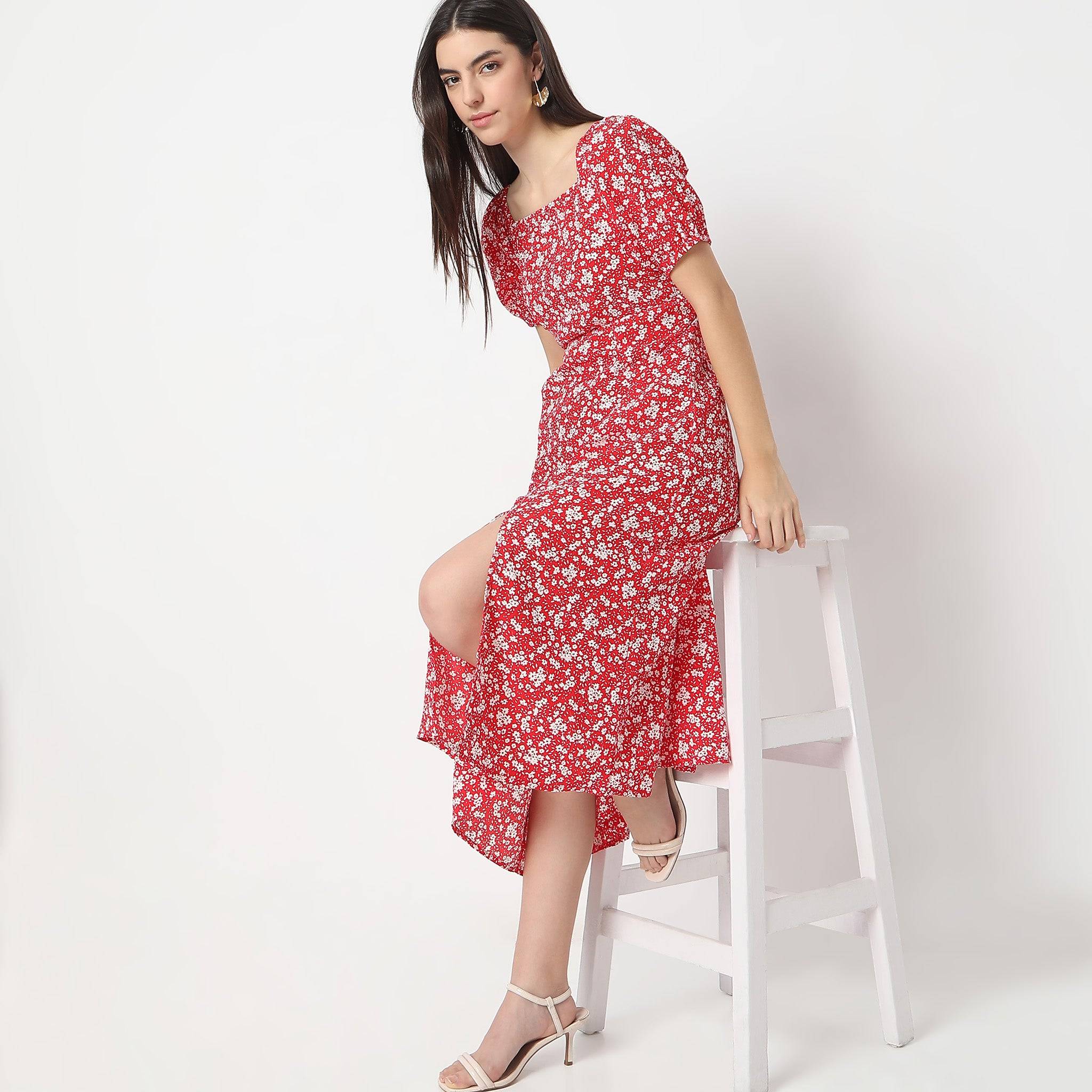 Flare Fit Printed Ankle Length Square Neck Betty Dress