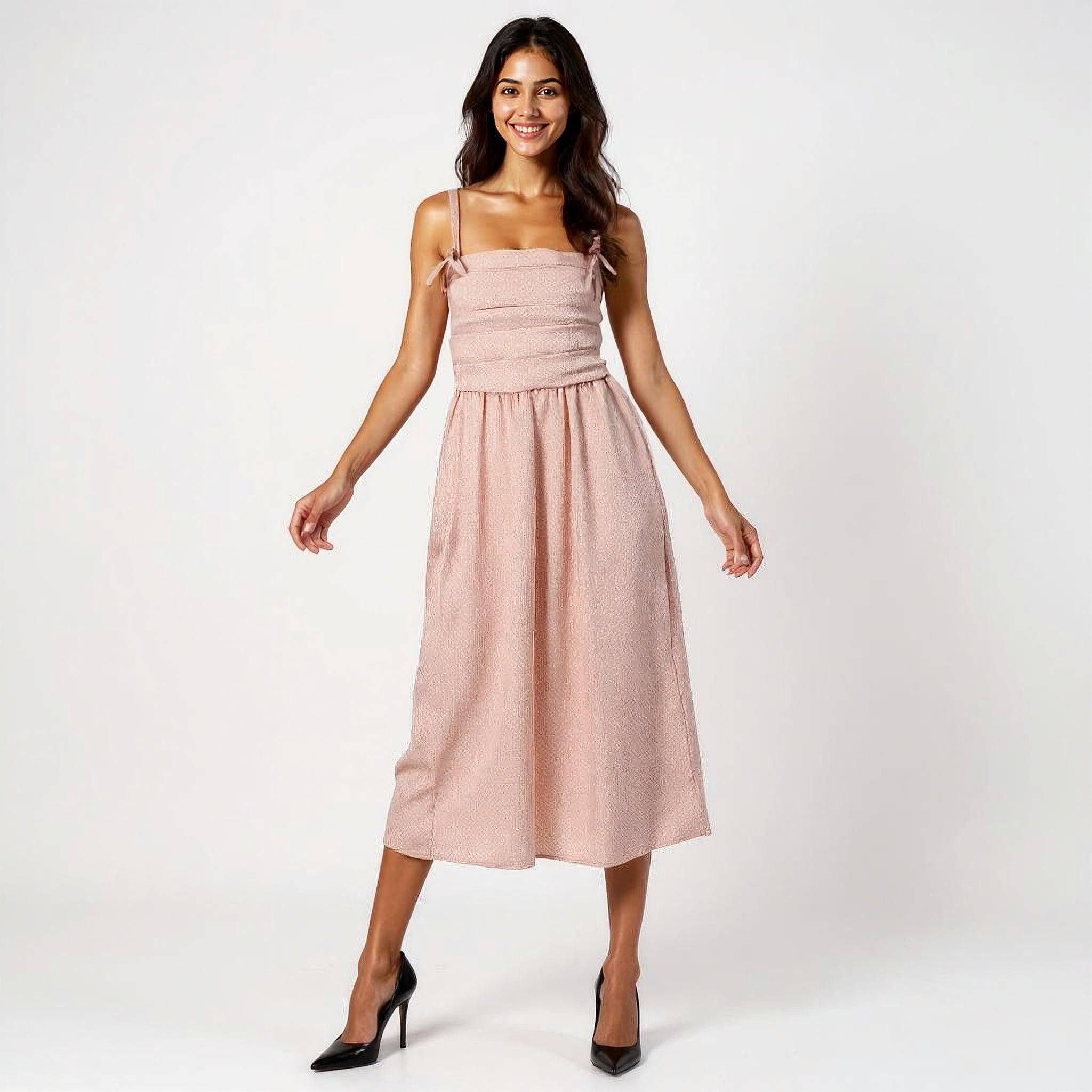 All Over Polka Print Dress and Strap Detail On Sleeve