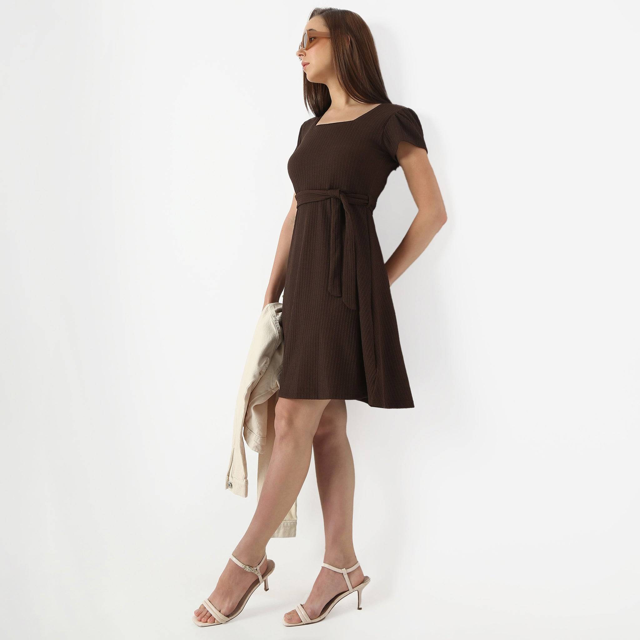 Flare Fit Above Knee Square Neck Dress