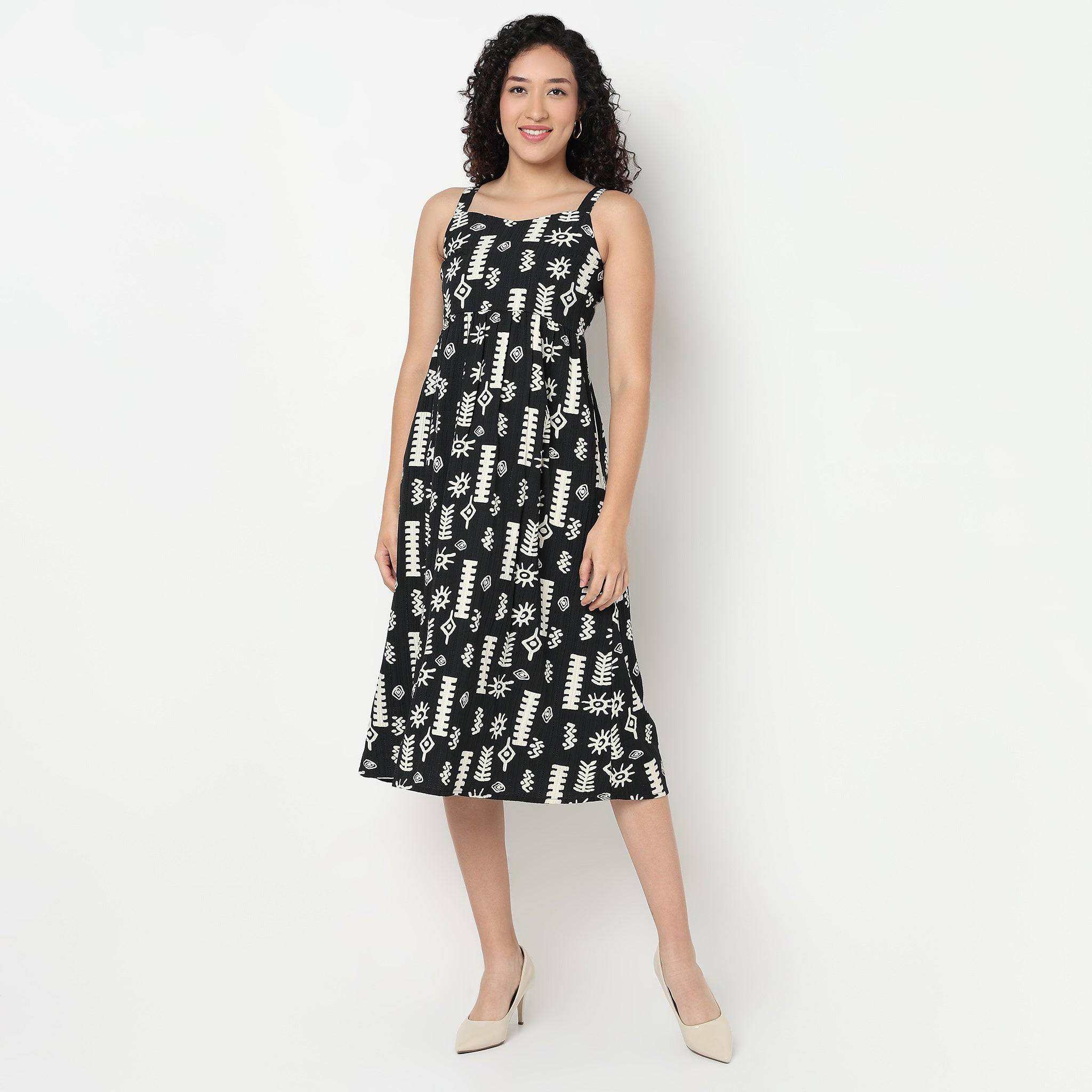 Tribal Print Square Neck Midi Dress