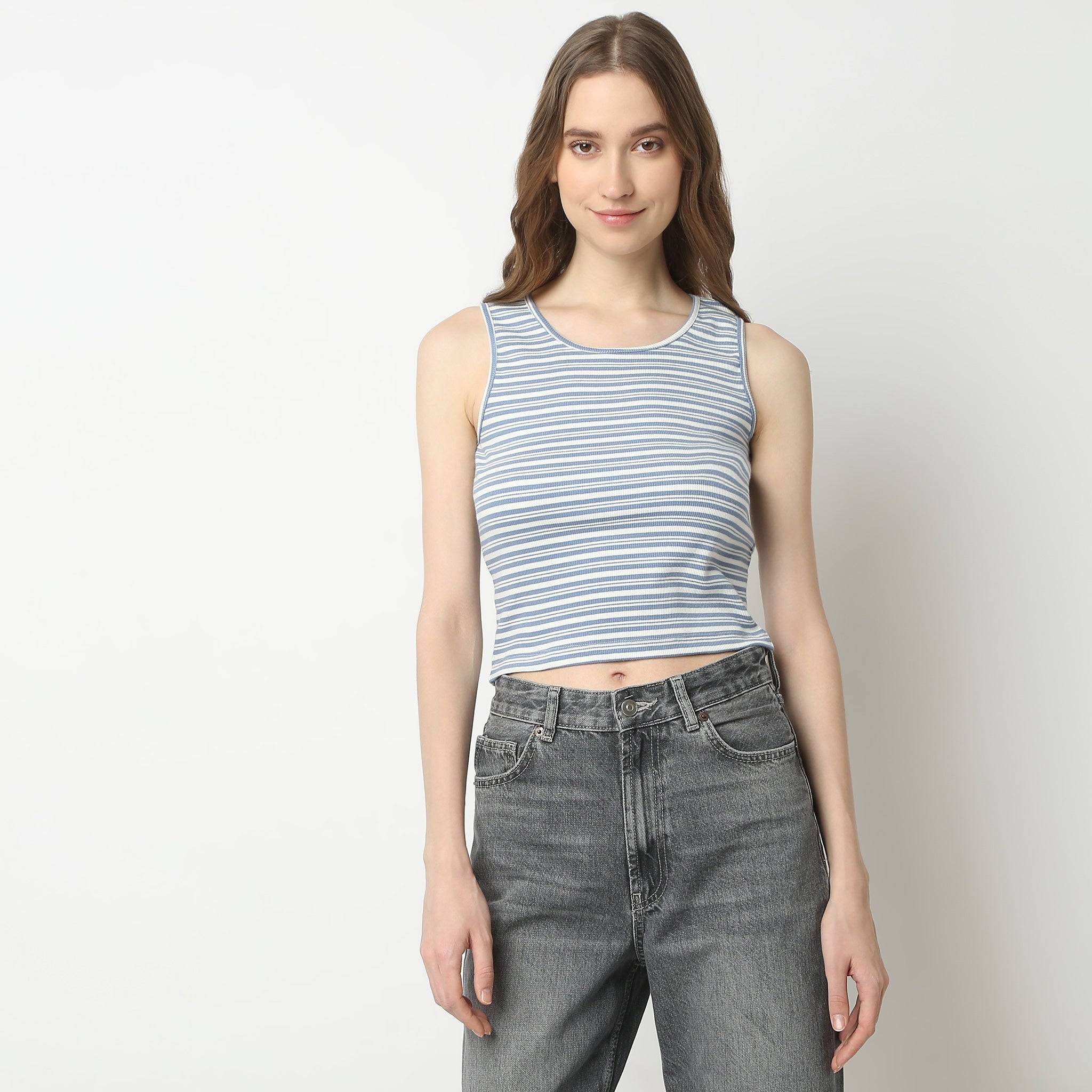 Slim Fit Striped Sleeveless Betty Essential T-Shirt