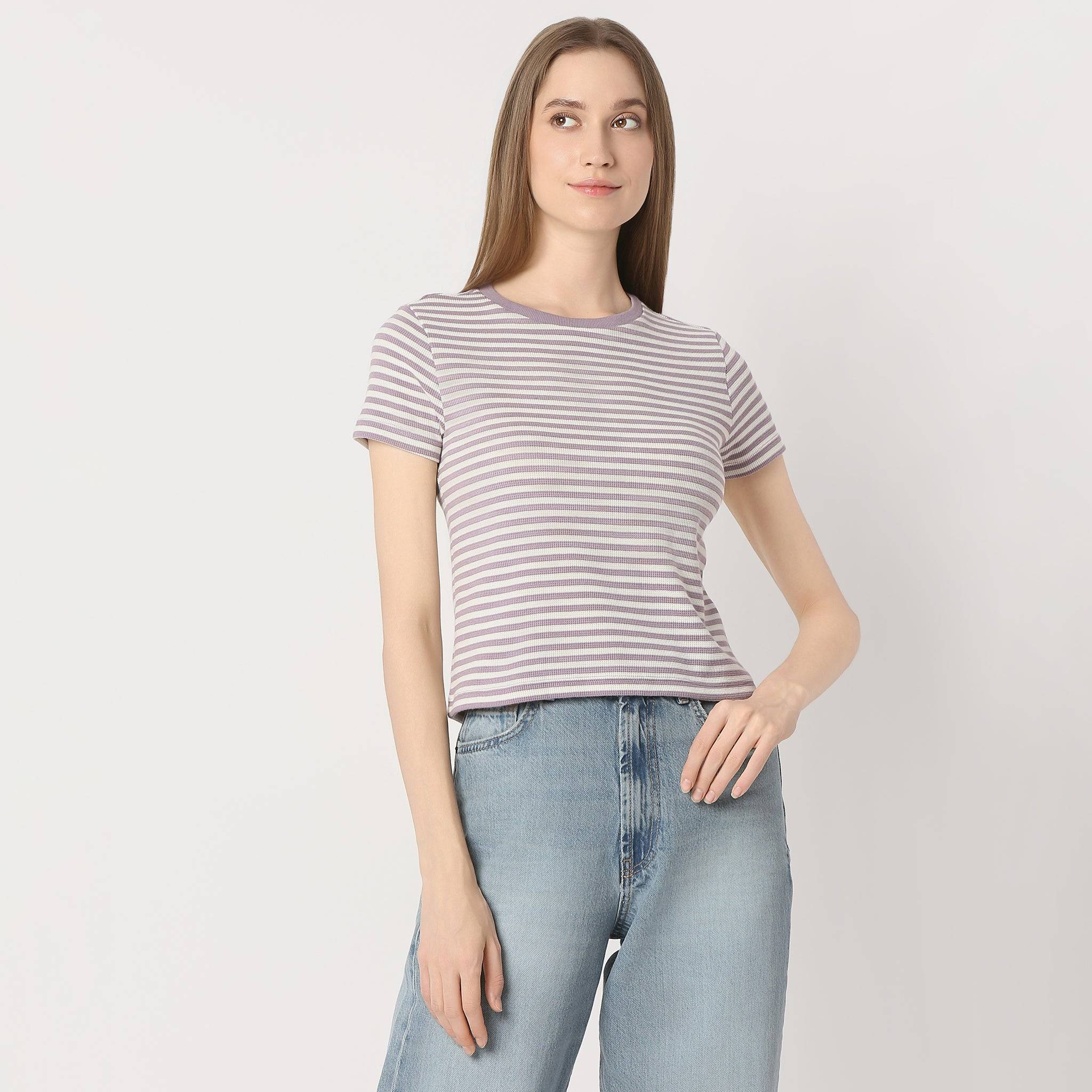 Striped Round Neck Short Sleeve T-Shirt