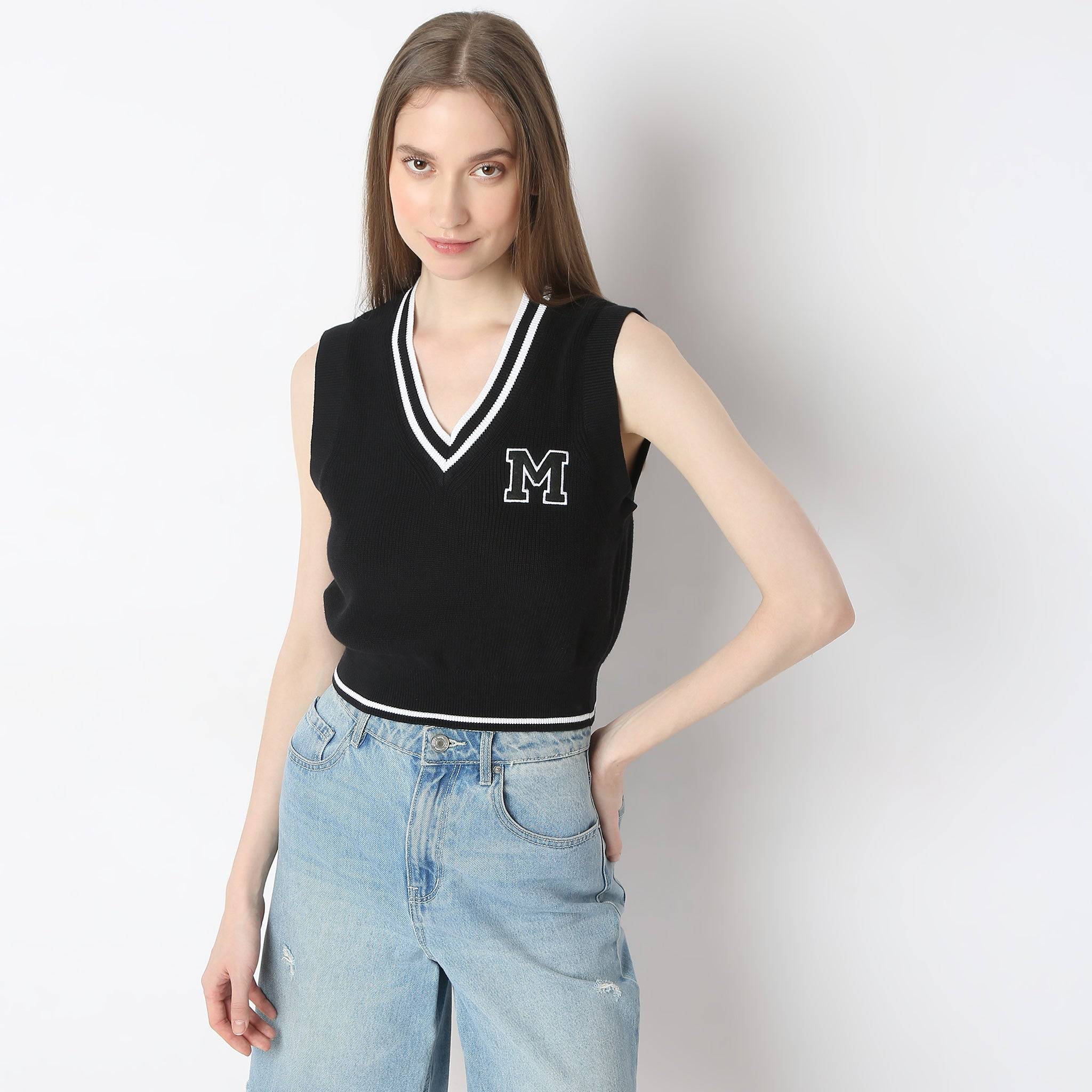 V-Neck Short Sleeve Crop Flat Knits T-Shirt