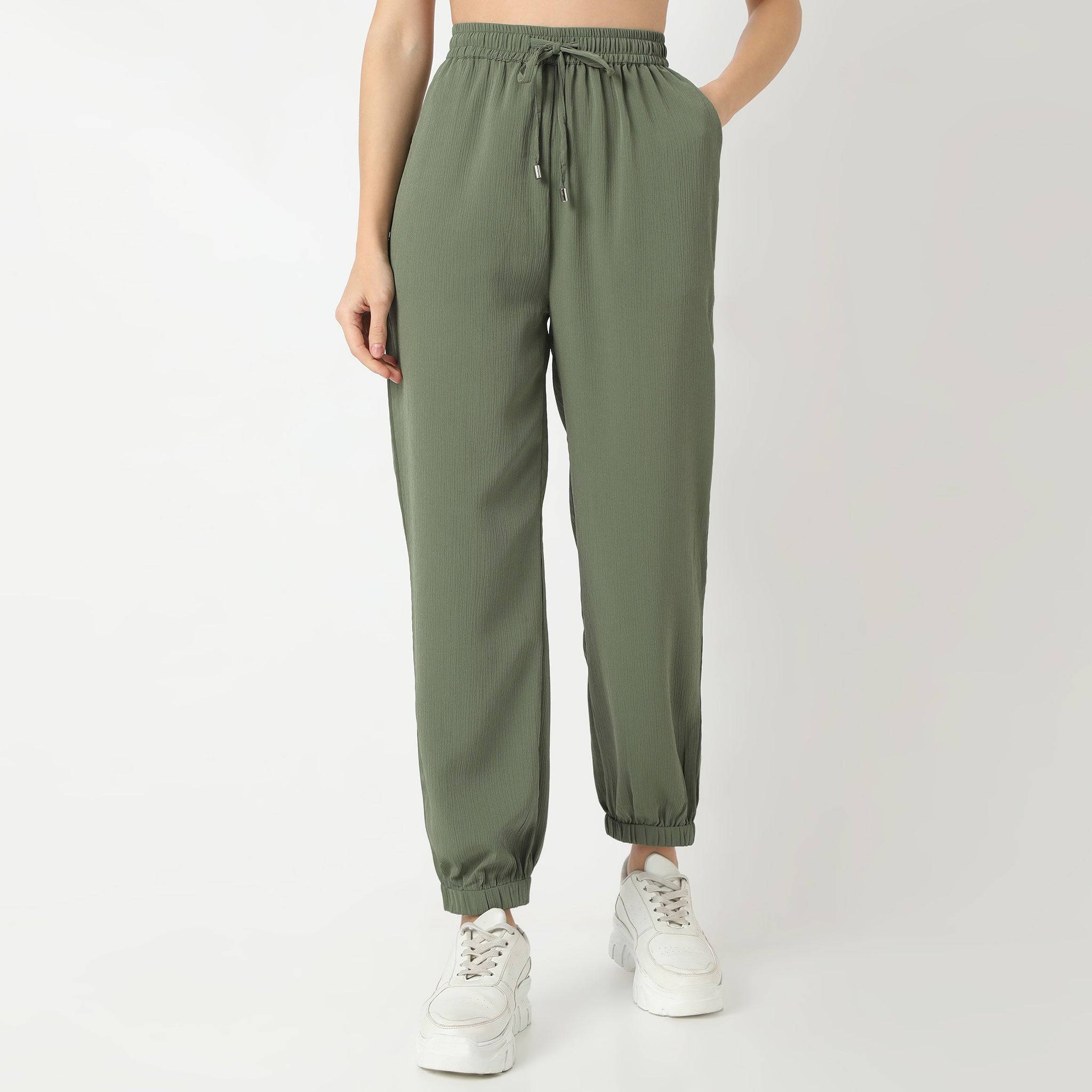 Full Length Fashion High Rise Solid Pant With Pockets