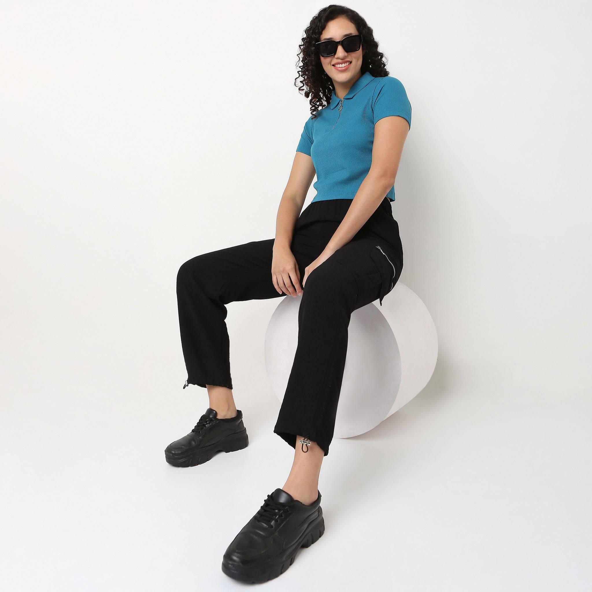 Relaxed Fit High Rise Pant With Elasticated Drawcord