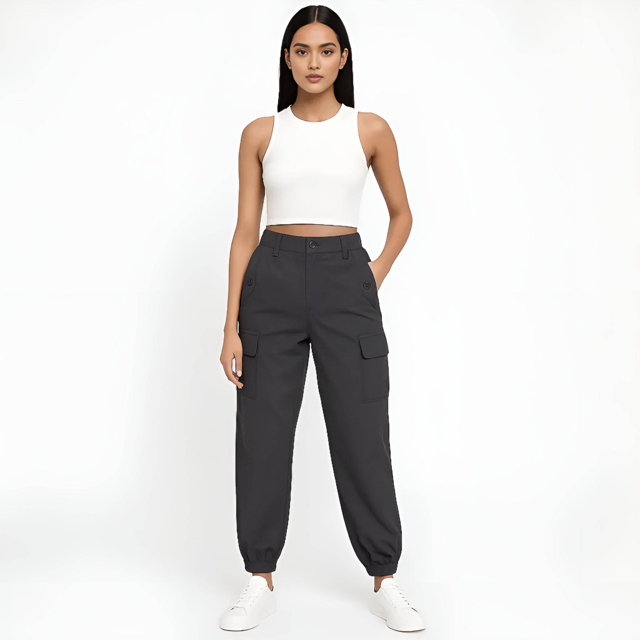 Solid Pants With Flap Pockets