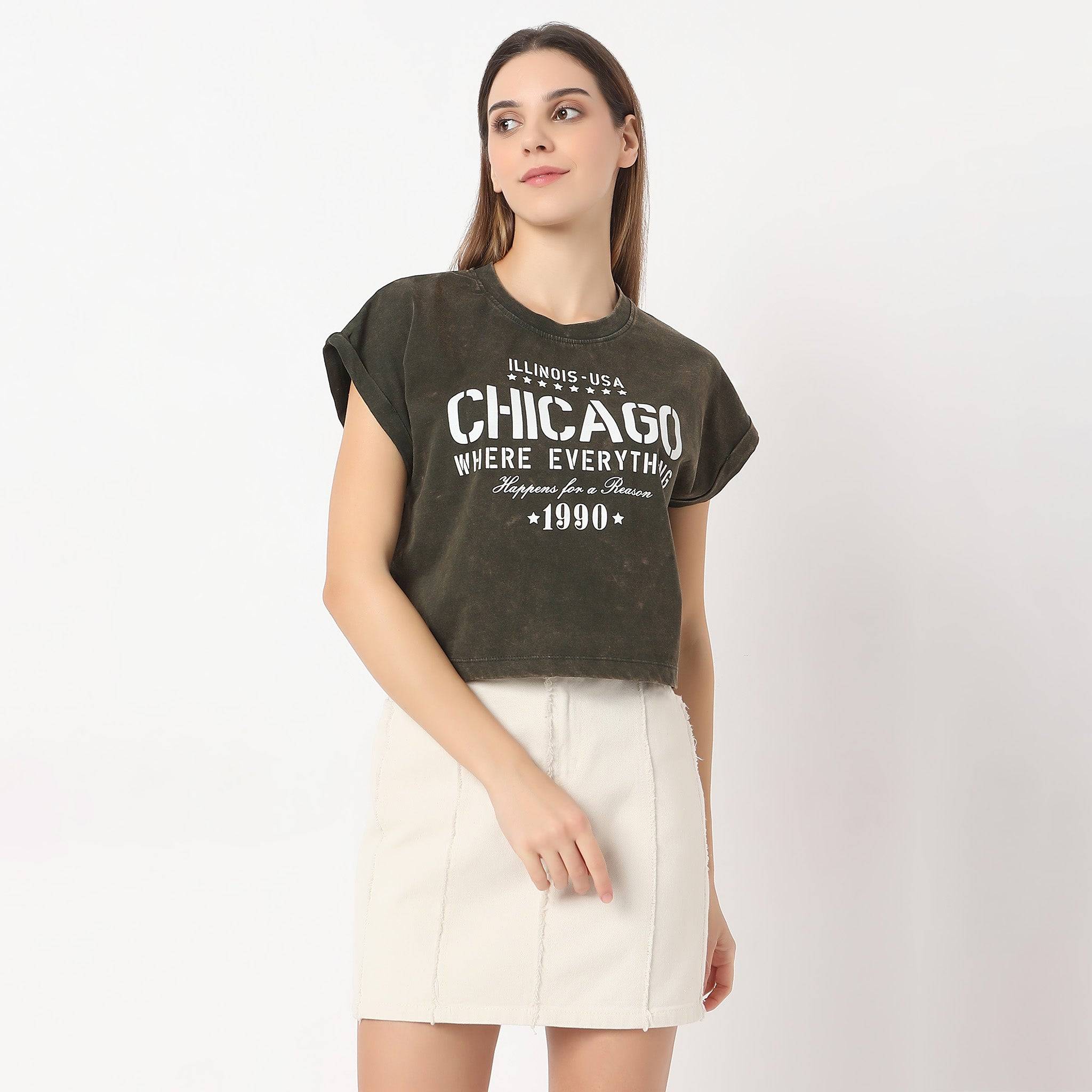 Boxy Fit Printed Dolman Sleeve T-Shirt