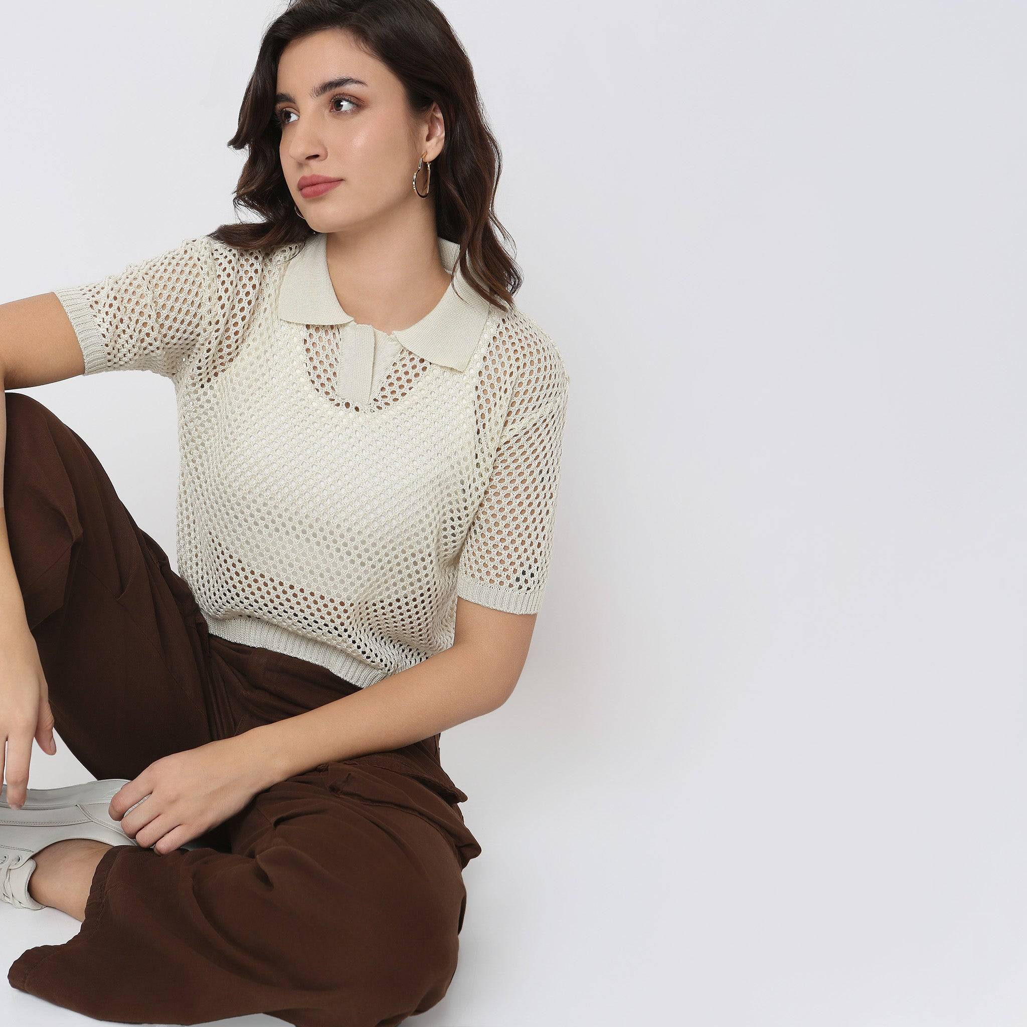 Knitted Solid T-Shirt