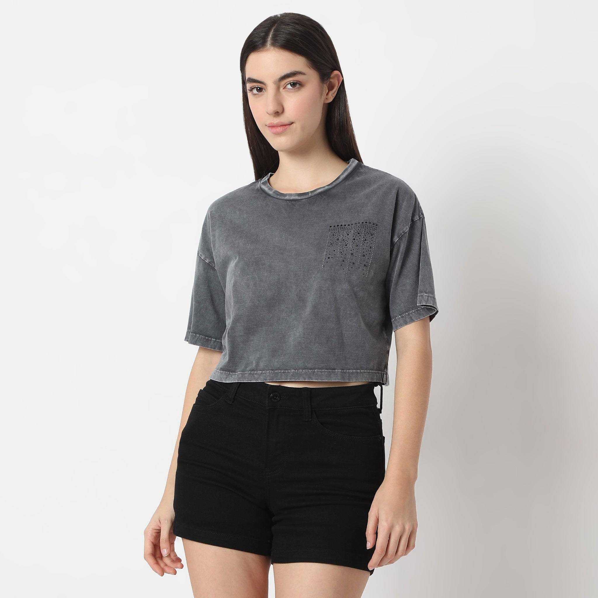 Boxy Fit Short Sleeve Crop T-Shirt