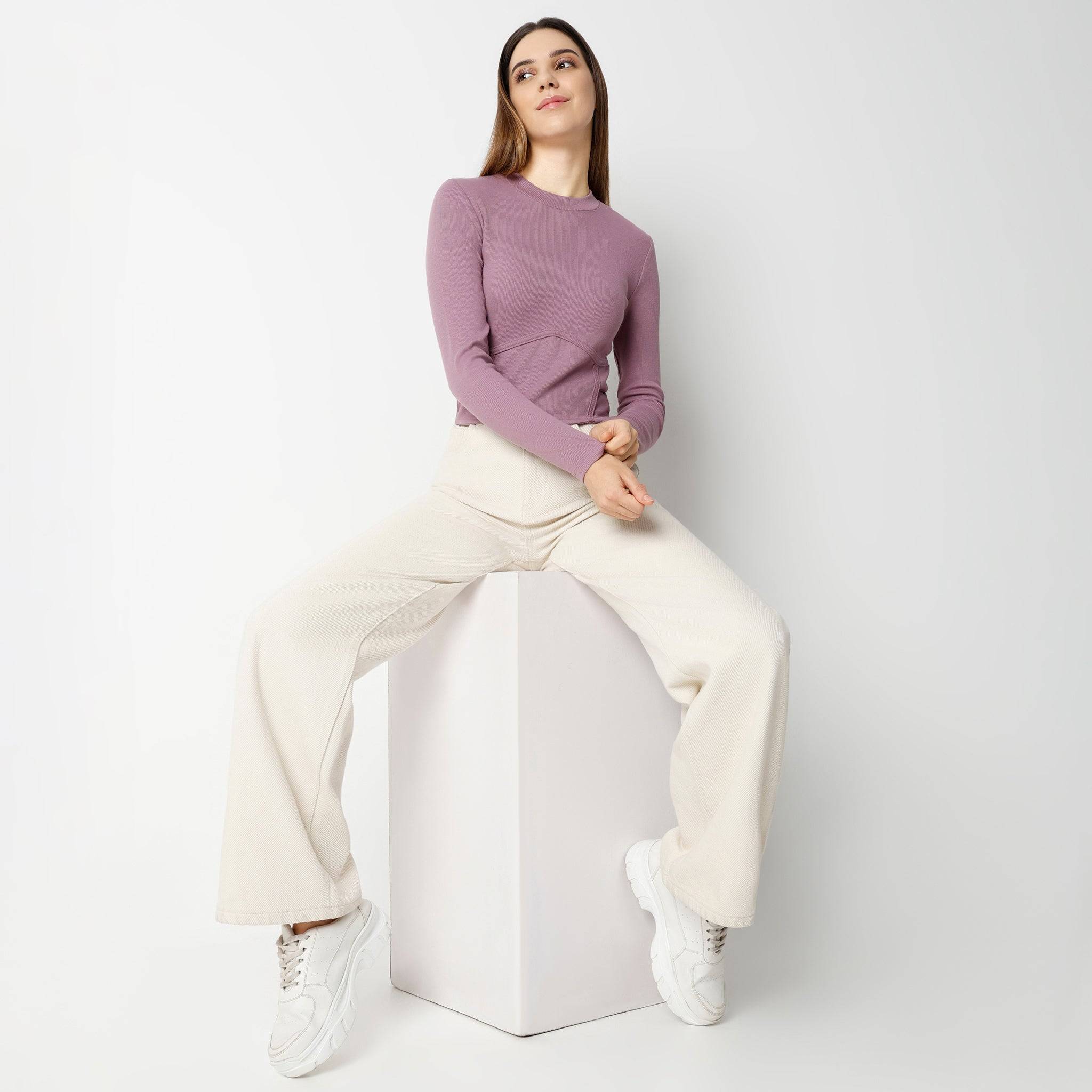 Slim Fit Full Sleeve High Fashion Crop T-Shirt