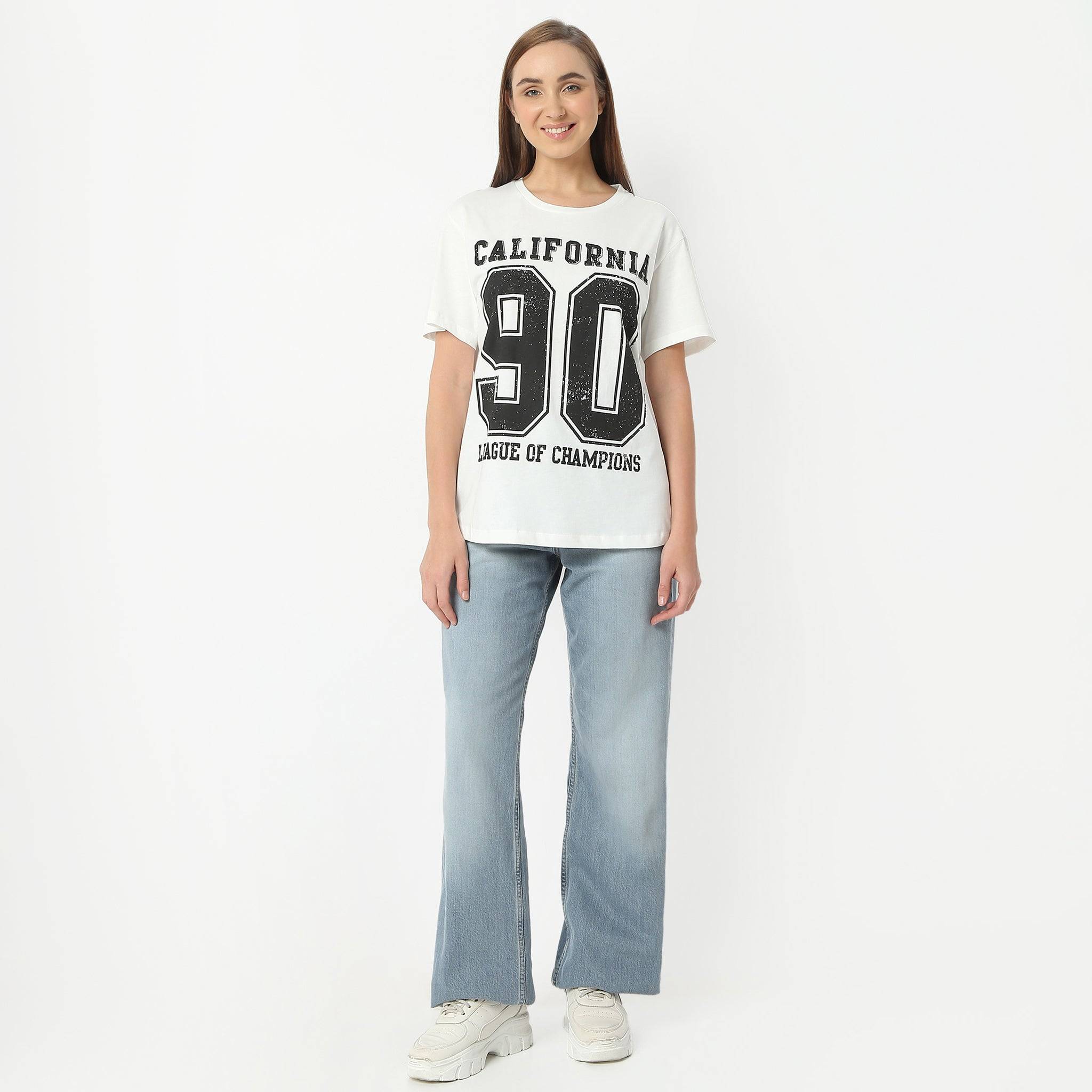 Oversize Printed Round Neck Short Sleeve T-Shirt