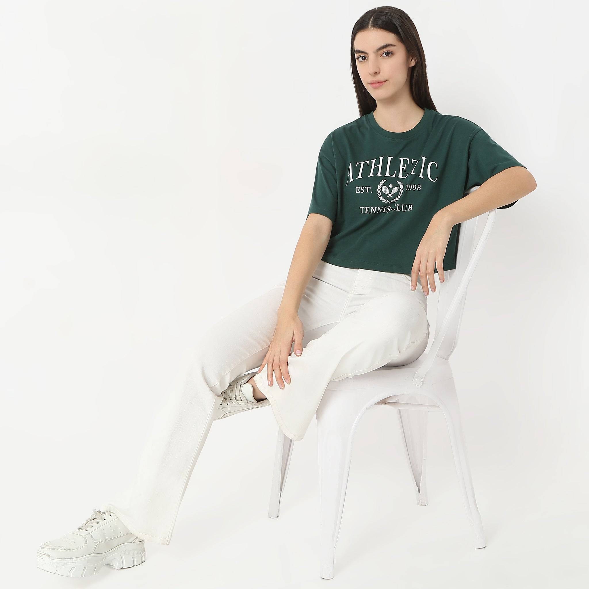 Boxy Fit Printed Short Sleeve Crop T-Shirt